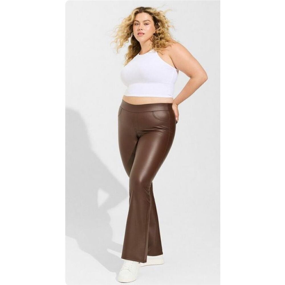 Torrid 2 Faux Leather‎ Signature Waist Mid Rise Boot Leggings Brown Sz 2x 18 20